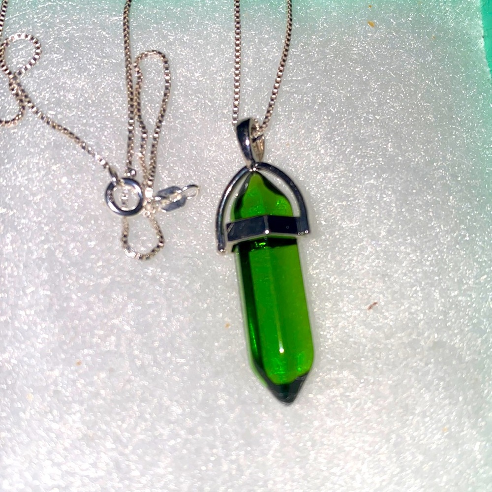 Long Boho 30” Green Quartz sterling silver necklace